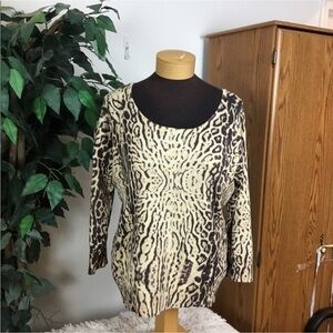 RED animal print 3/4 sleeve pullover Women’s size XL tan cream brown